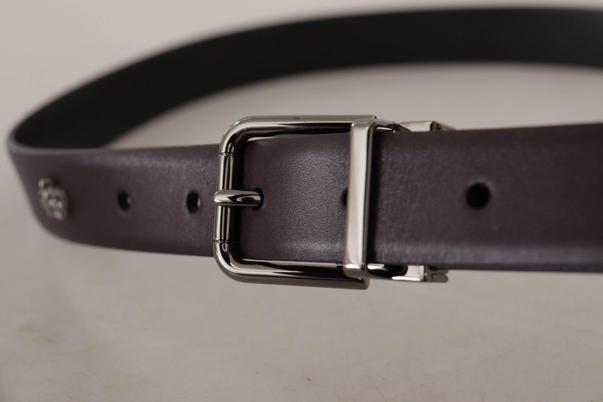 Dolce & Gabbana Dark Purple Leather Box Borchia Metal Buckle Belt - Hilstor