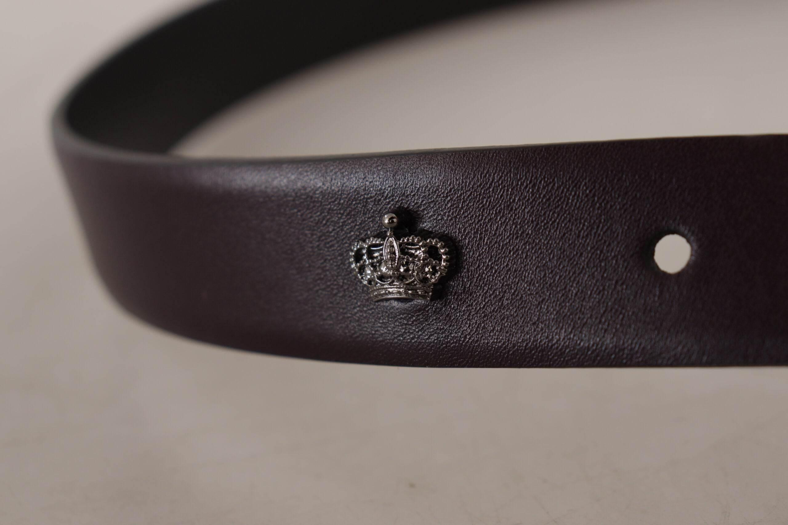Dolce & Gabbana Dark Purple Leather Box Borchia Metal Buckle Belt - Hilstor