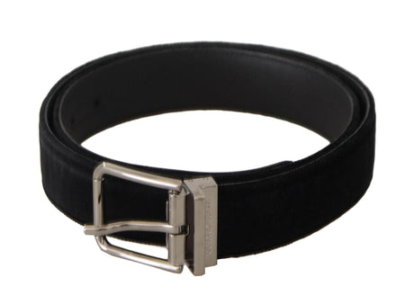 Dolce & Gabbana Black Velvet Silver Logo Engraved Metal Buckle Belt - Hilstor