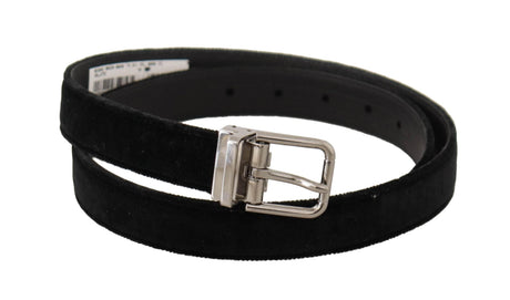 Dolce & Gabbana Black Casual Velvet Silver Metal Logo Buckle Belt - Hilstor