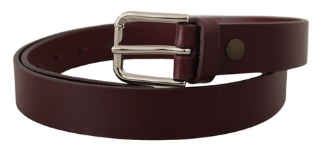 Dolce & Gabbana Maroon Calf Leather Silver Tone Metal Buckle Belt - Hilstor