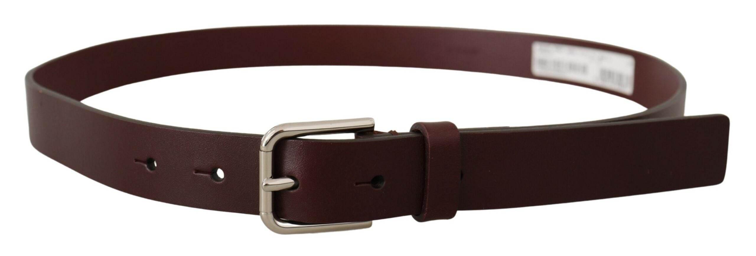 Dolce & Gabbana Maroon Calf Leather Silver Tone Metal Buckle Belt - Hilstor