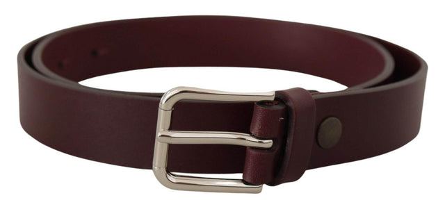 Dolce & Gabbana Maroon Calf Leather Silver Tone Metal Buckle Belt - Hilstor