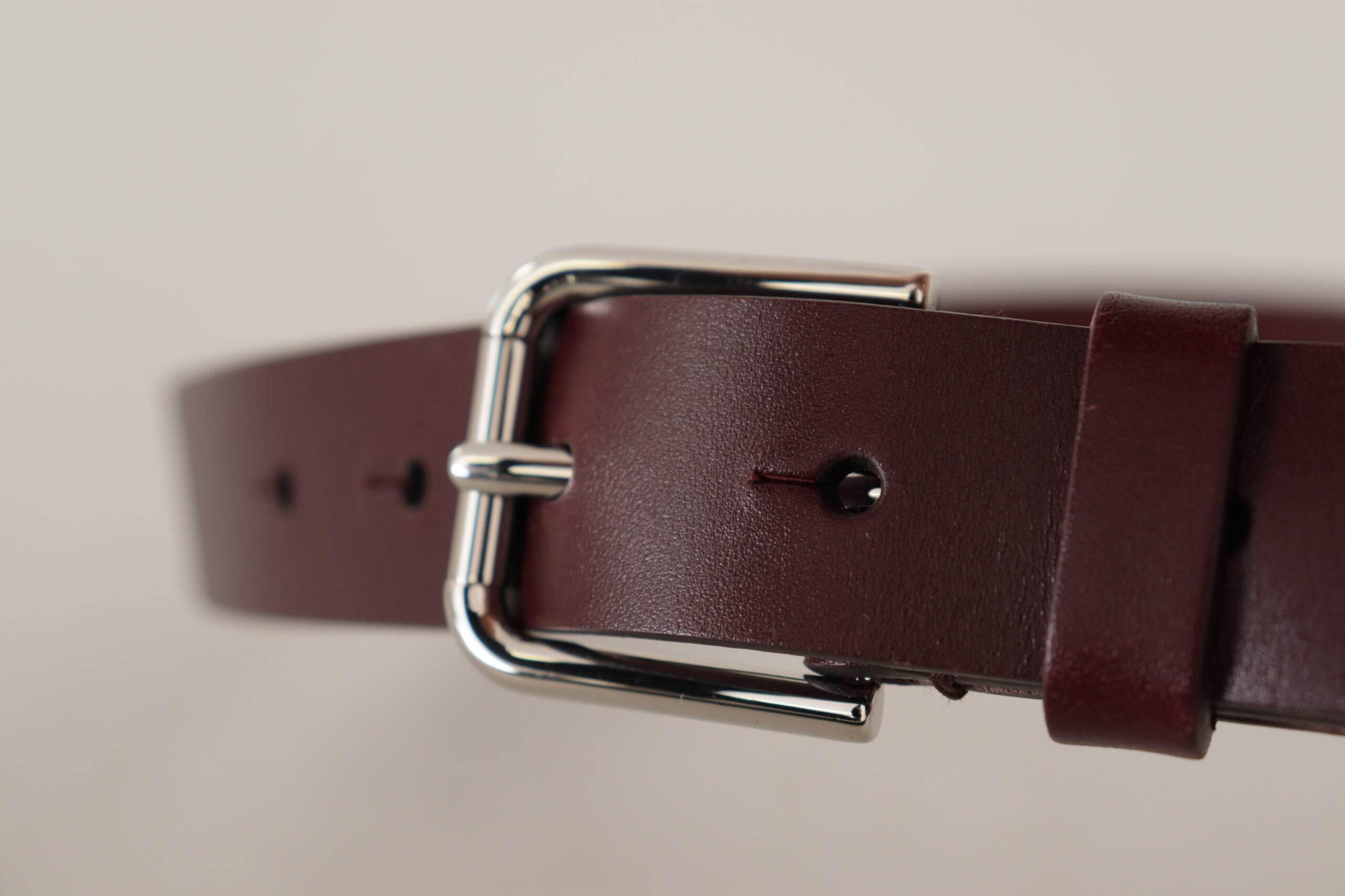 Dolce & Gabbana Maroon Calf Leather Silver Tone Metal Buckle Belt - Hilstor