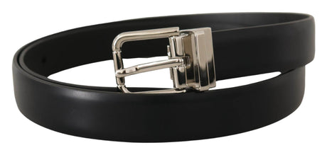 Dolce & Gabbana Black Calf Leather Silver Metal Logo Buckle Belt - Hilstor