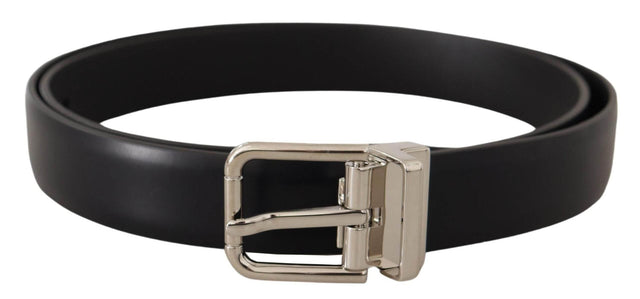 Dolce & Gabbana Black Calf Leather Silver Metal Logo Buckle Belt - Hilstor