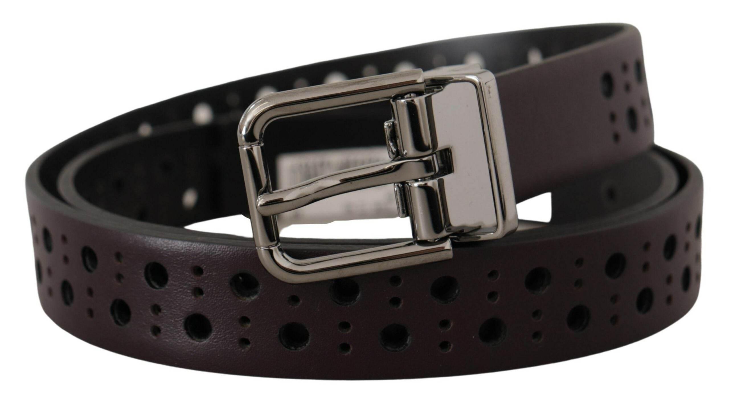 Dolce & Gabbana Dark Purple Perforated Leather Metal Buckle Belt - Hilstor