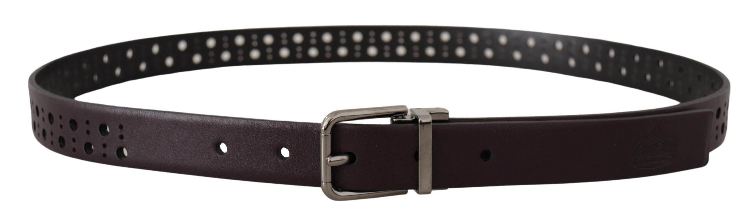 Dolce & Gabbana Dark Purple Perforated Leather Metal Buckle Belt - Hilstor