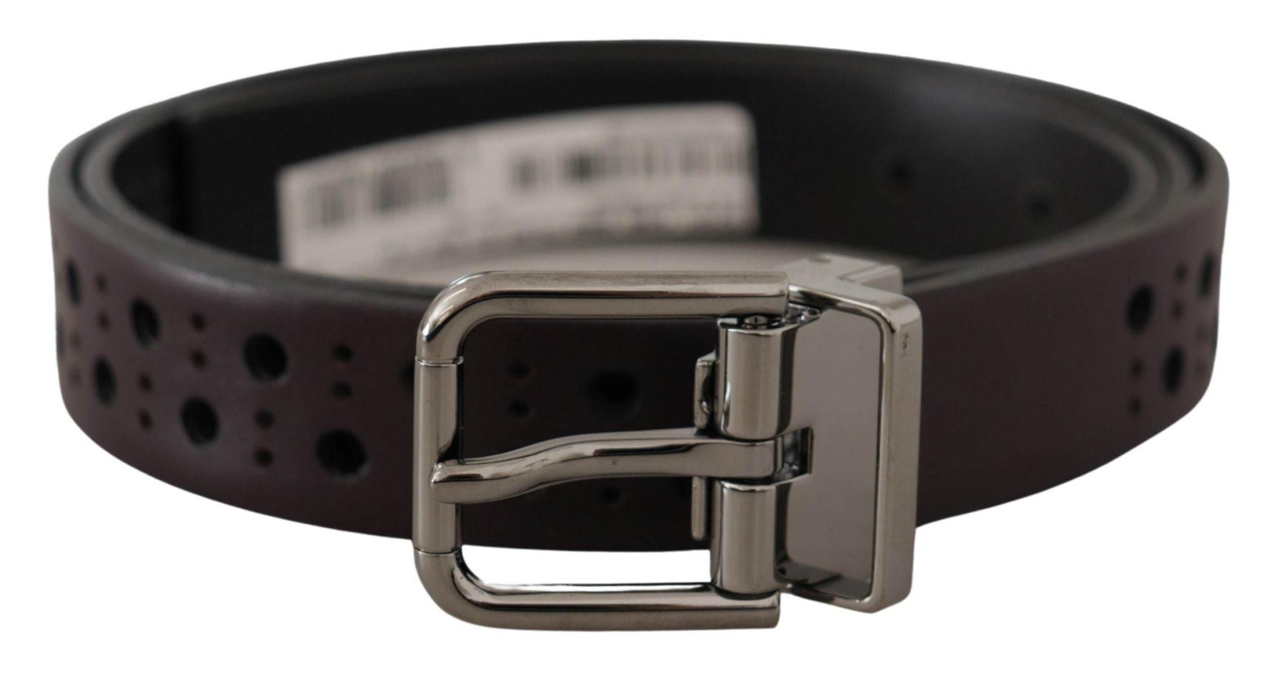 Dolce & Gabbana Dark Purple Perforated Leather Metal Buckle Belt - Hilstor