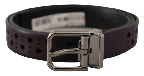 Dolce & Gabbana Dark Purple Perforated Leather Metal Buckle Belt - Hilstor