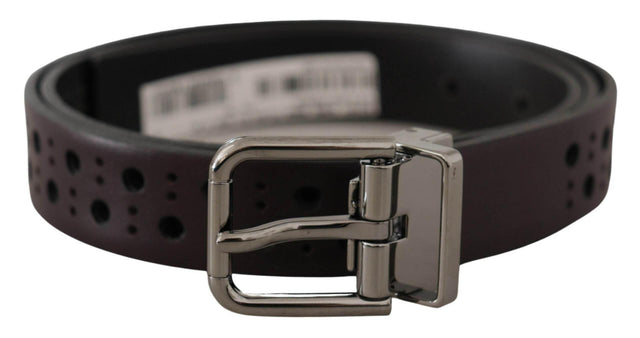 Dolce & Gabbana Dark Purple Perforated Leather Metal Buckle Belt - Hilstor