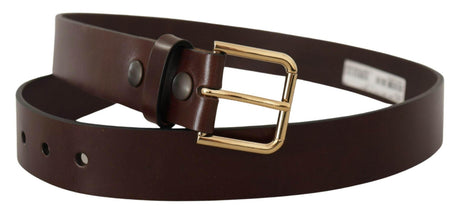 Dolce & Gabbana Brown Polished Leather Gold Tone Metal Buckle Belt - Hilstor
