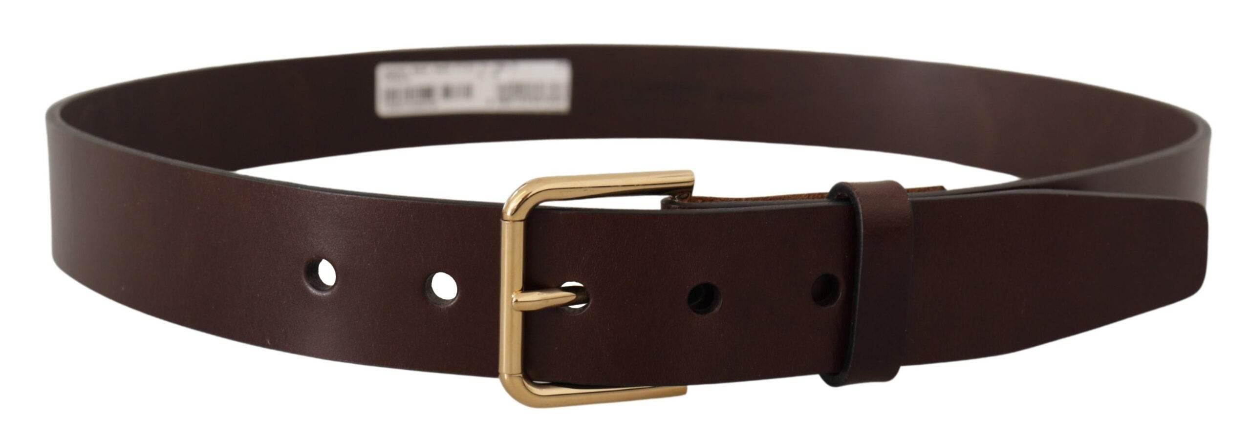 Dolce & Gabbana Brown Polished Leather Gold Tone Metal Buckle Belt - Hilstor