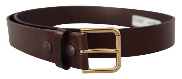 Dolce & Gabbana Brown Polished Leather Gold Tone Metal Buckle Belt - Hilstor