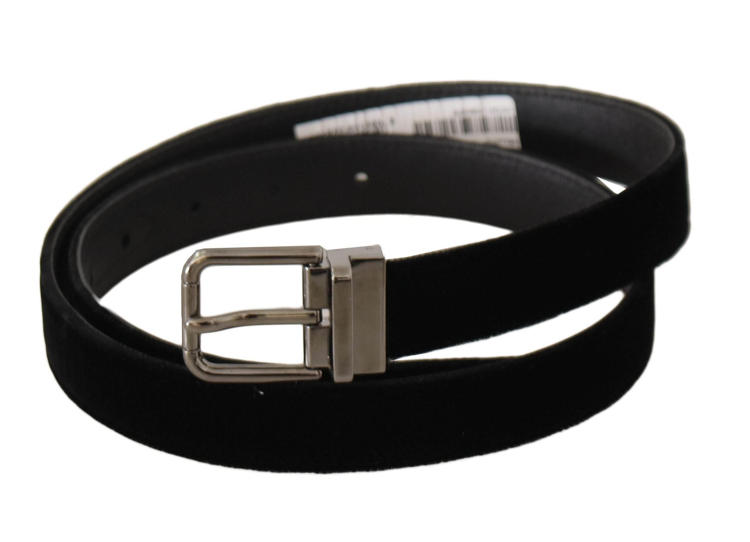 Dolce & Gabbana Black Classic Velvet Logo Engraved Metal Buckle Belt - Hilstor