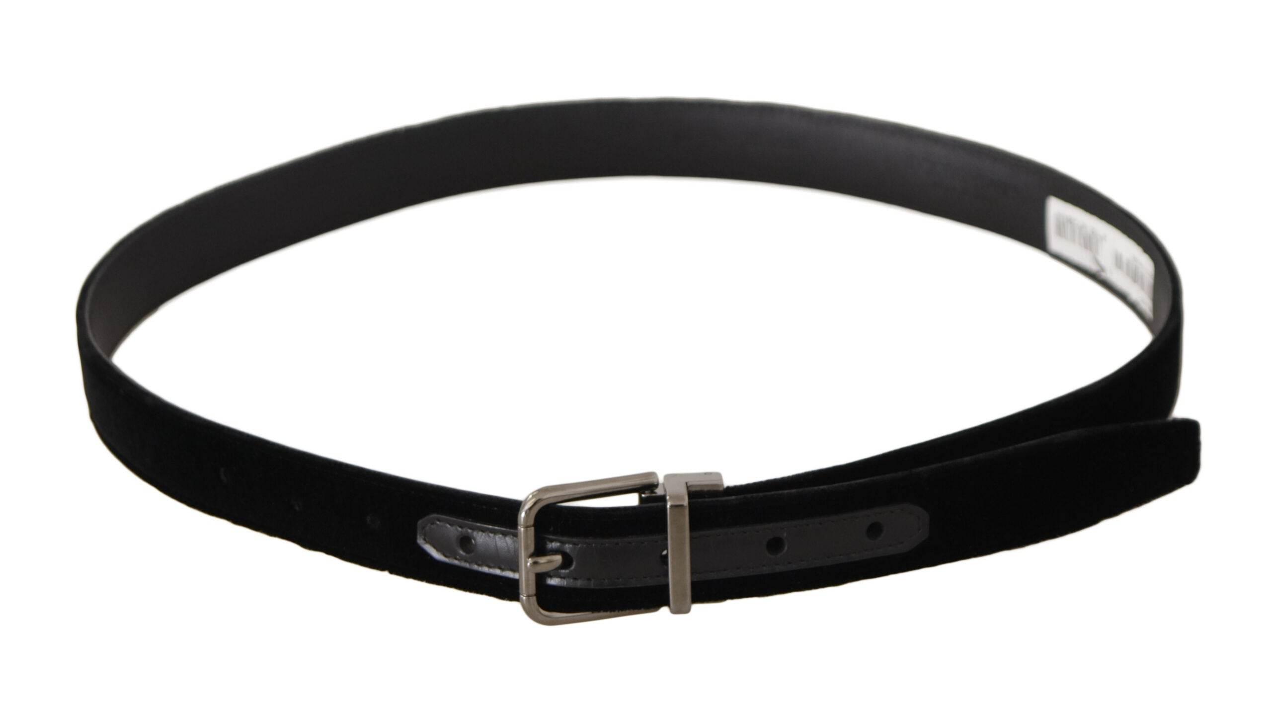 Dolce & Gabbana Black Classic Velvet Logo Engraved Metal Buckle Belt - Hilstor