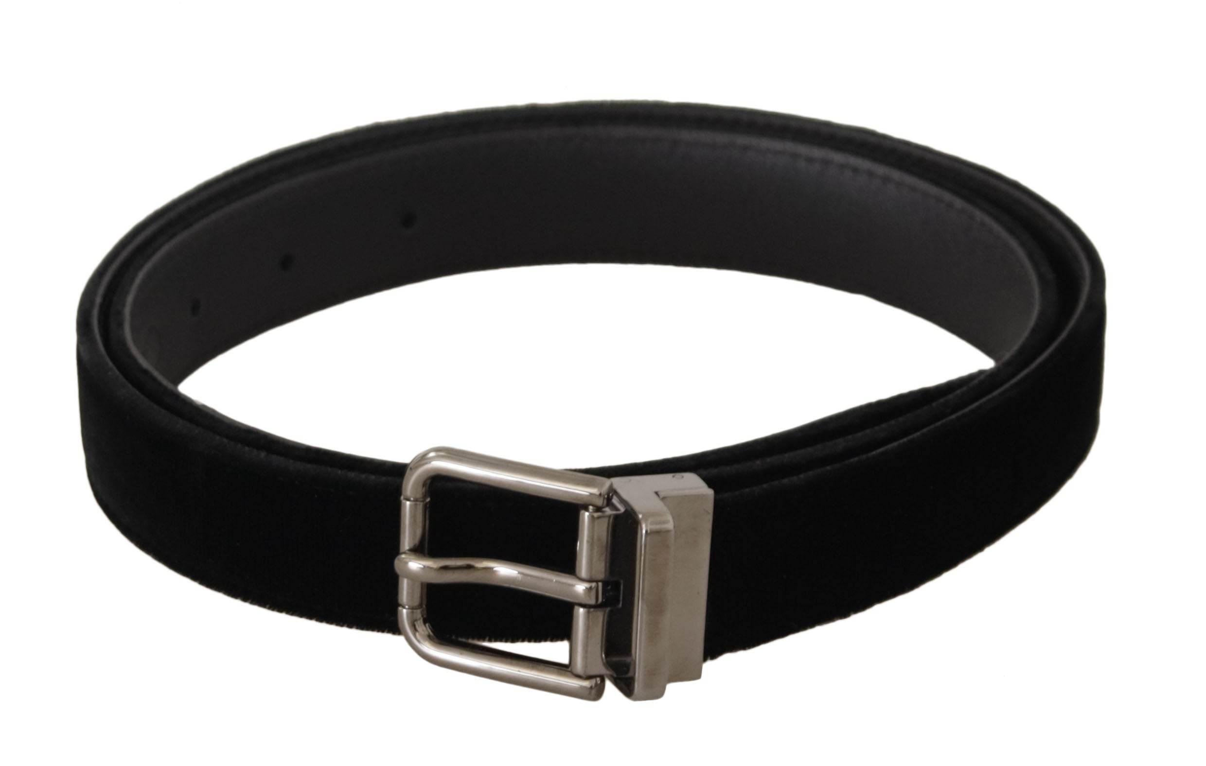 Dolce & Gabbana Black Classic Velvet Logo Engraved Metal Buckle Belt - Hilstor