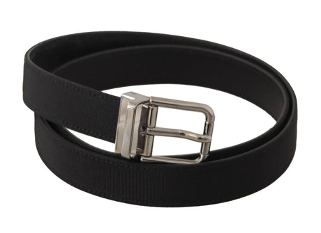 Dolce & Gabbana Black Canvas Leather Silver Metal Buckle Belt - Hilstor