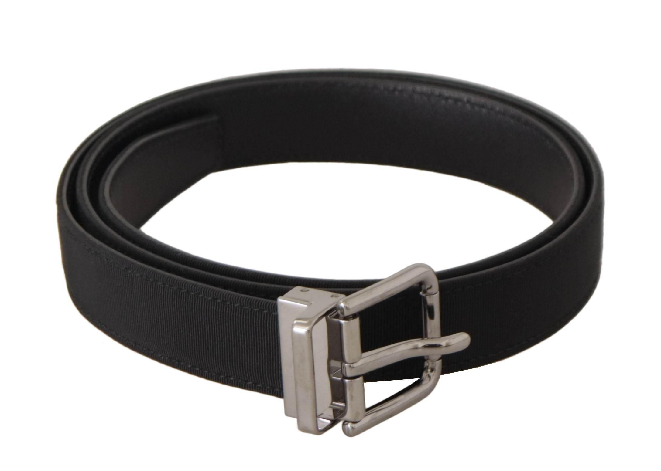 Dolce & Gabbana Black Canvas Leather Silver Metal Buckle Belt - Hilstor