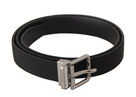 Dolce & Gabbana Black Canvas Leather Silver Metal Buckle Belt - Hilstor
