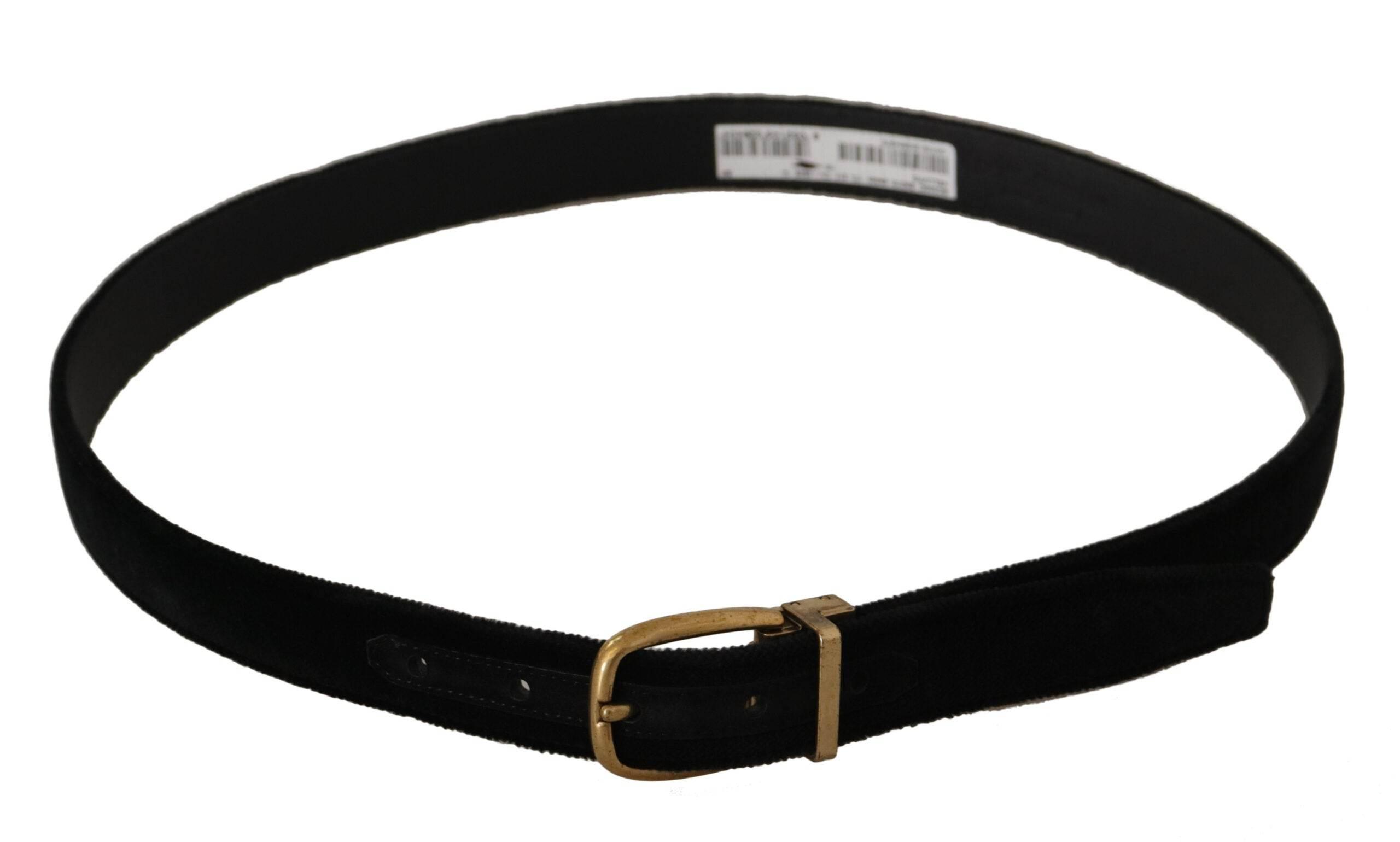 Dolce & Gabbana Black Velvet Leather Gold Tone Metal Buckle Belt - Hilstor