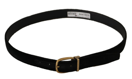 Dolce & Gabbana Black Velvet Leather Gold Tone Metal Buckle Belt - Hilstor
