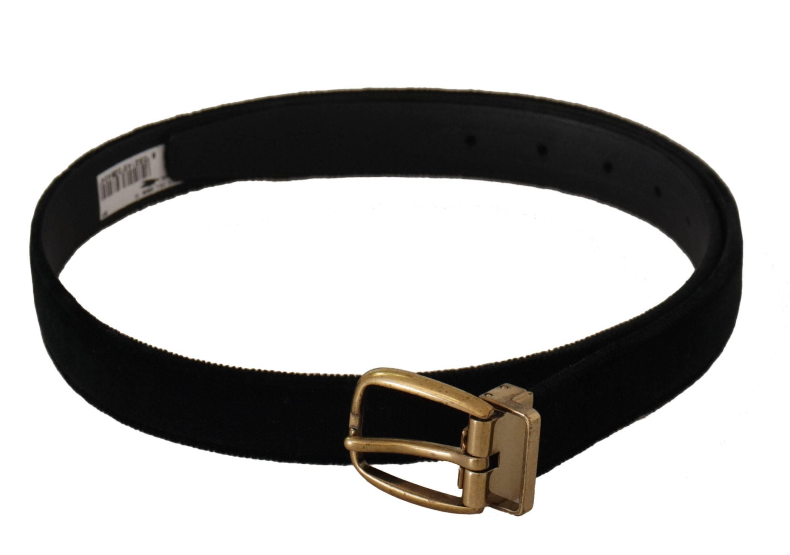 Dolce & Gabbana Black Velvet Leather Gold Tone Metal Buckle Belt - Hilstor