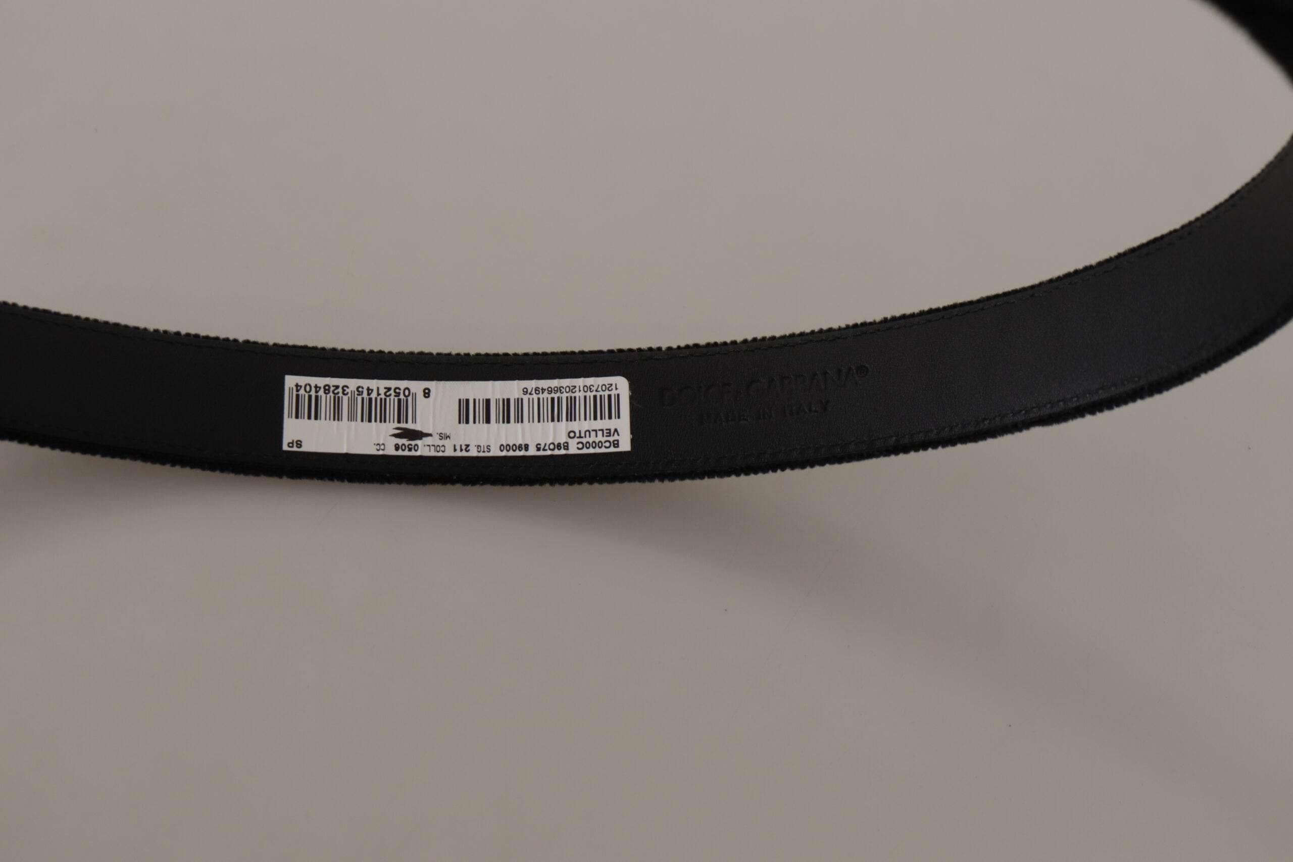 Dolce & Gabbana Black Velvet Leather Gold Tone Metal Buckle Belt - Hilstor