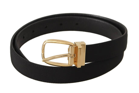 Dolce & Gabbana Black Canvas Leather Gold Metal Buckle Belt - Hilstor