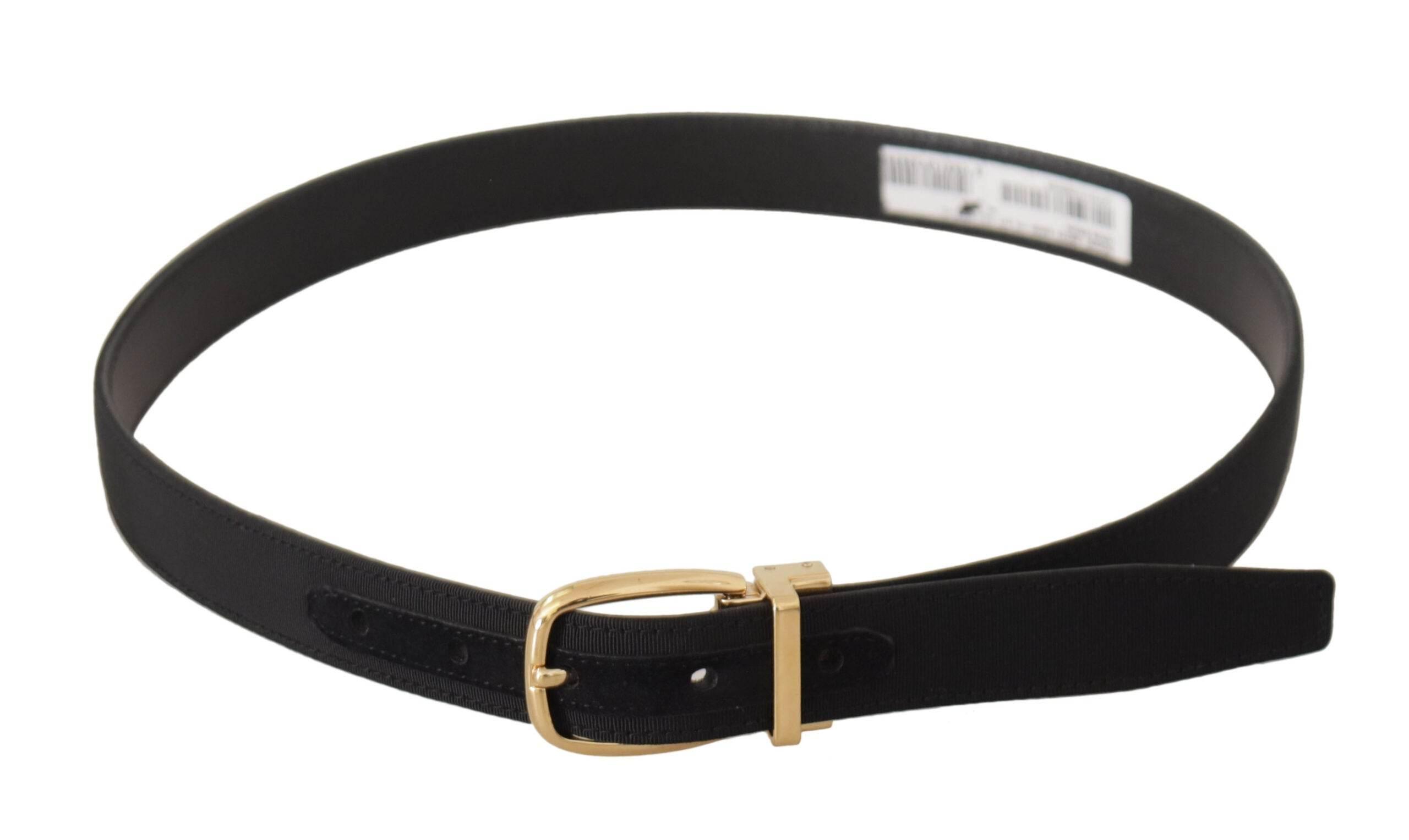 Dolce & Gabbana Black Canvas Leather Gold Metal Buckle Belt - Hilstor