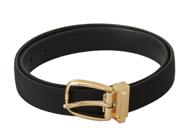 Dolce & Gabbana Black Canvas Leather Gold Metal Buckle Belt - Hilstor