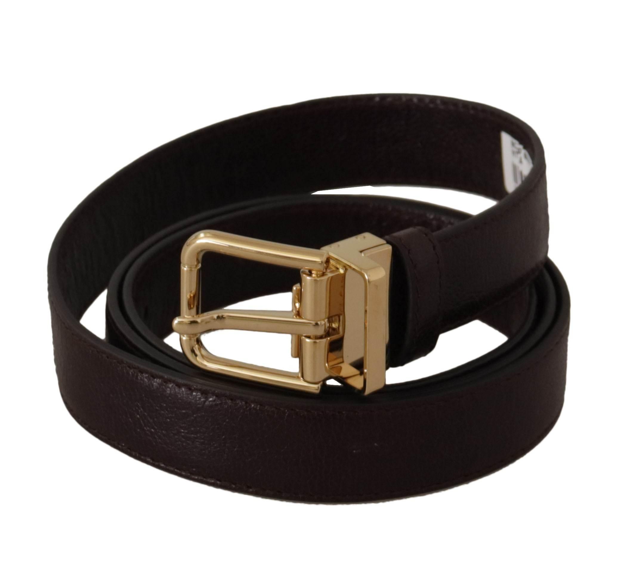 Dolce & Gabbana Brown Leather Gold Metal Buckle Belt - Hilstor