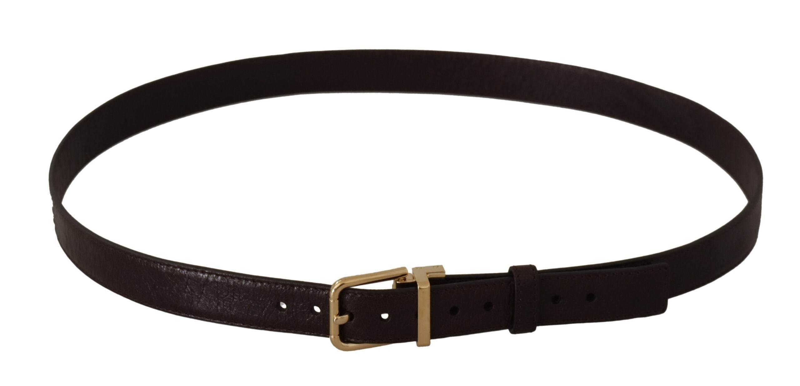 Dolce & Gabbana Brown Leather Gold Metal Buckle Belt - Hilstor