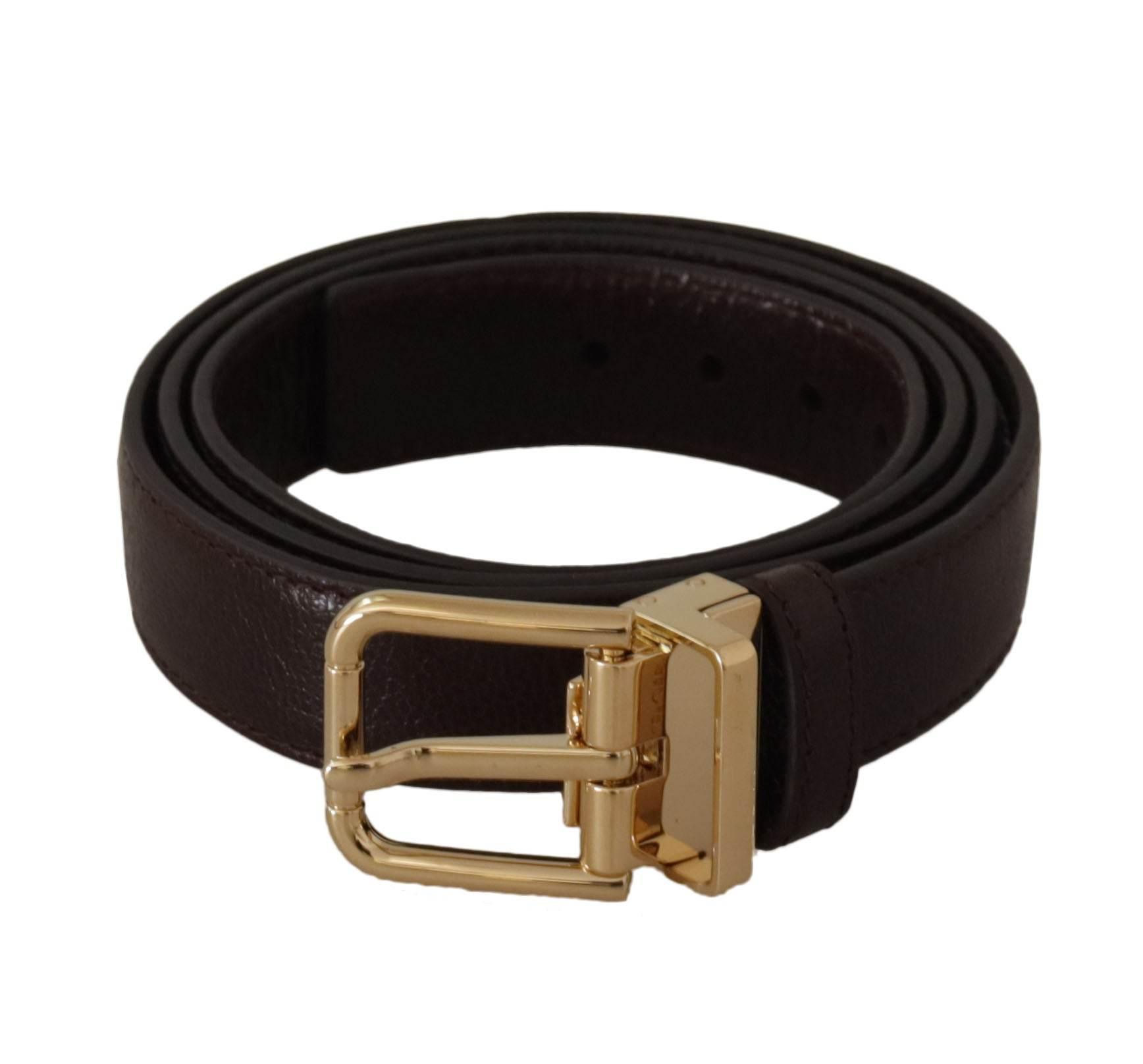 Dolce & Gabbana Brown Leather Gold Metal Buckle Belt - Hilstor