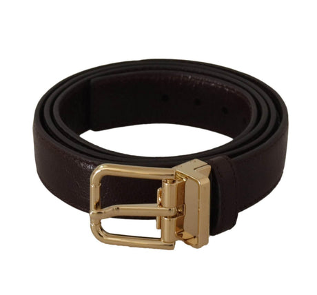Dolce & Gabbana Brown Leather Gold Metal Buckle Belt - Hilstor