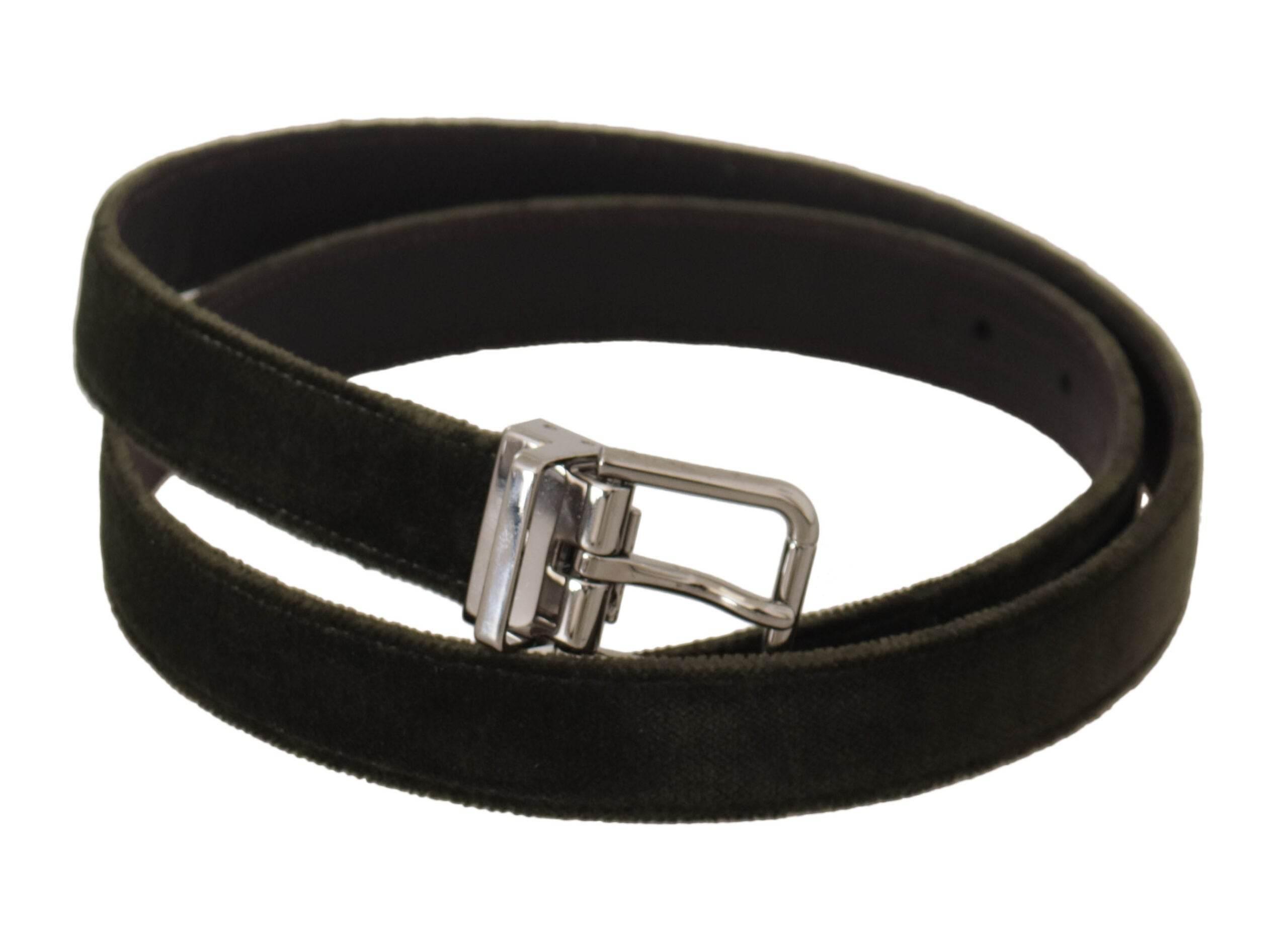 Dolce & Gabbana Green Velvet Silver Tone Metal Buckle Belt - Hilstor