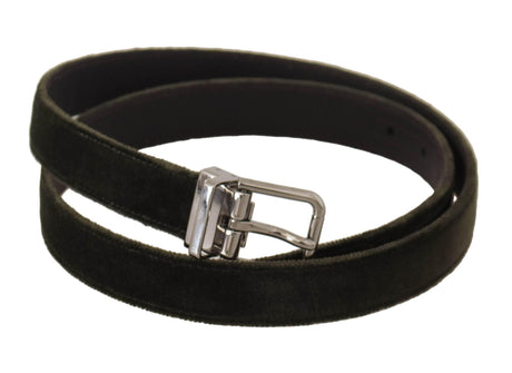 Dolce & Gabbana Green Velvet Silver Tone Metal Buckle Belt - Hilstor
