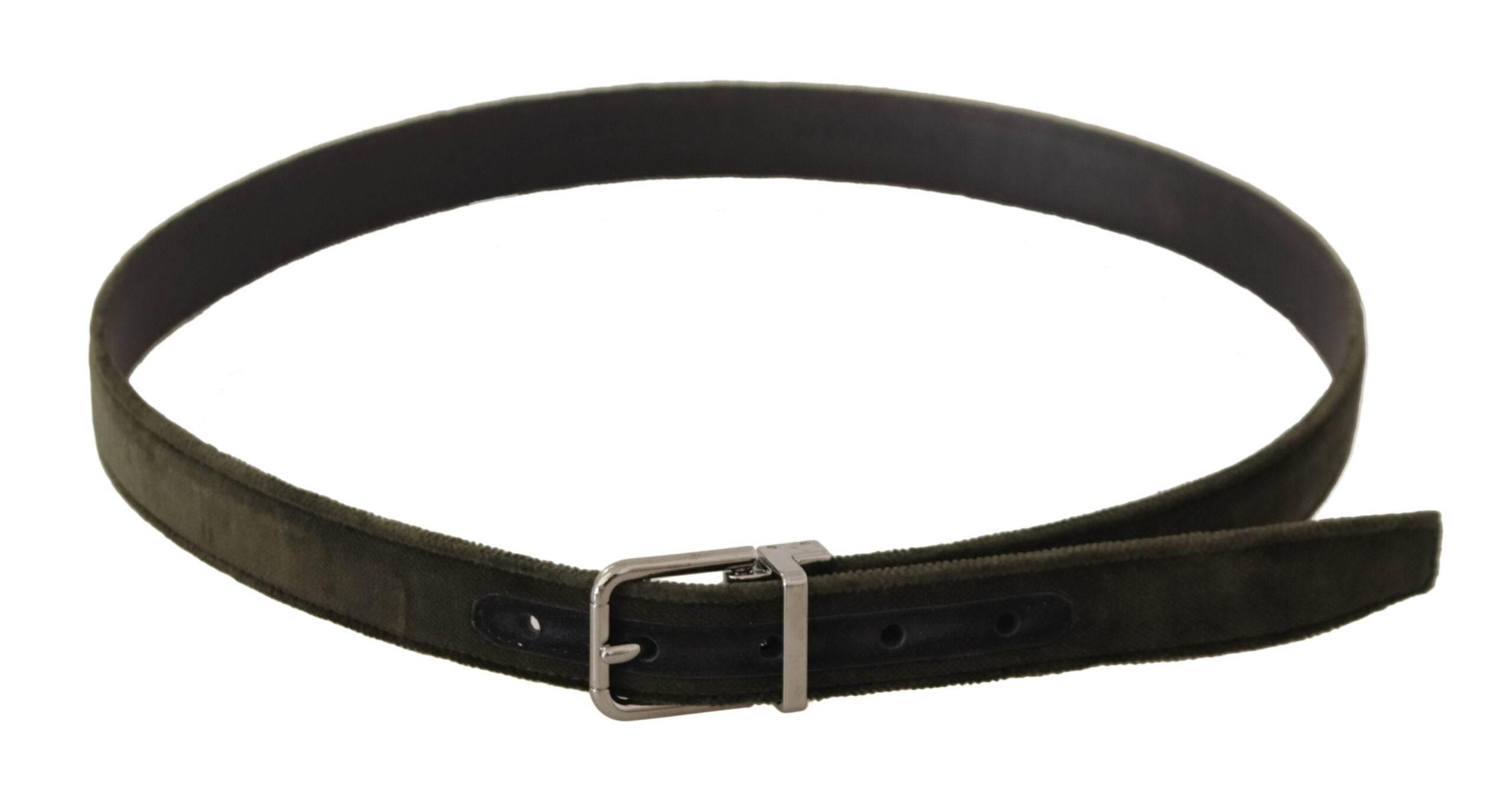 Dolce & Gabbana Green Velvet Silver Tone Metal Buckle Belt - Hilstor