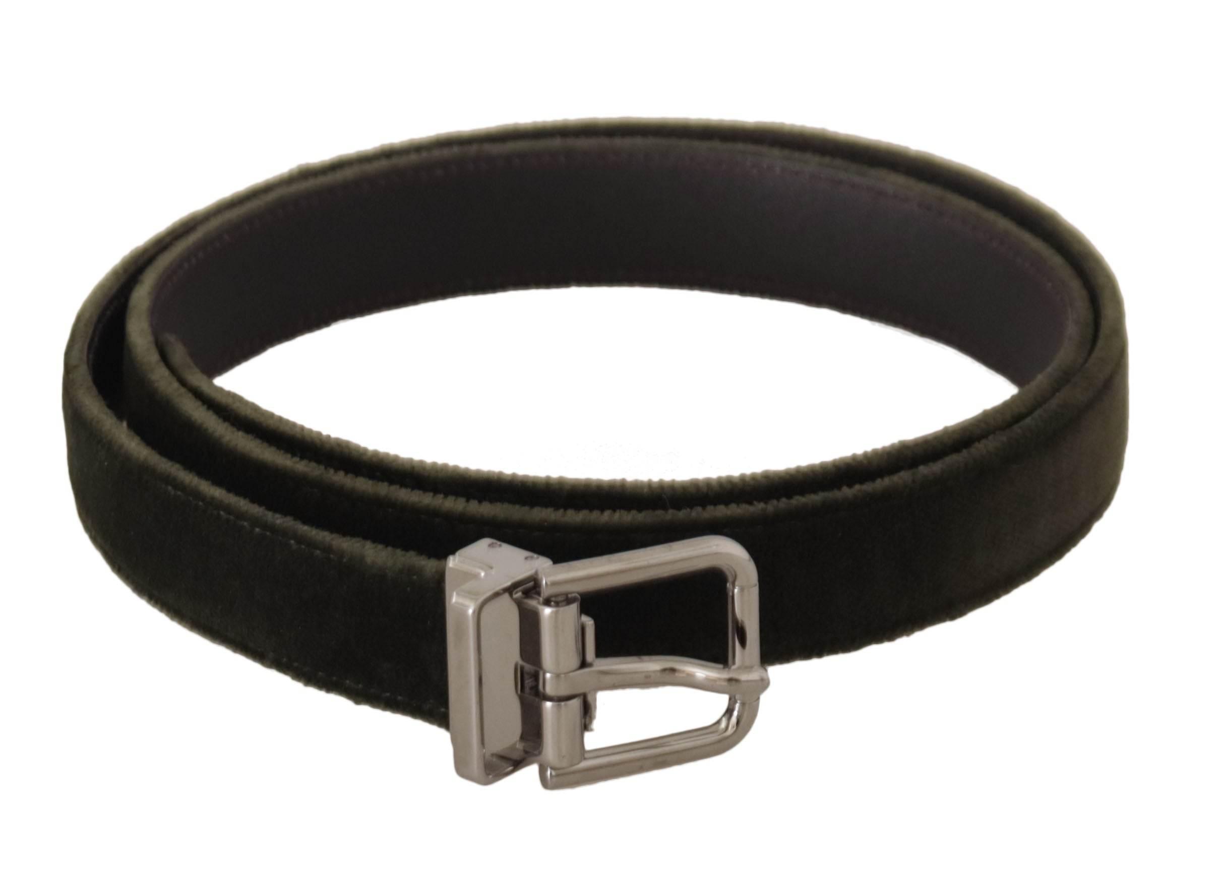 Dolce & Gabbana Green Velvet Silver Tone Metal Buckle Belt - Hilstor