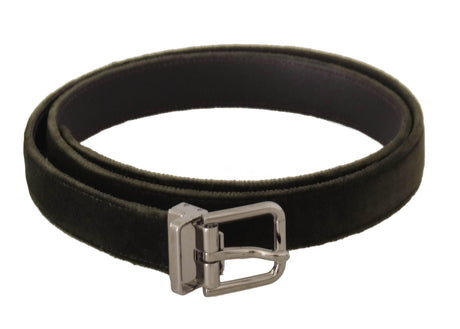 Dolce & Gabbana Green Velvet Silver Tone Metal Buckle Belt - Hilstor