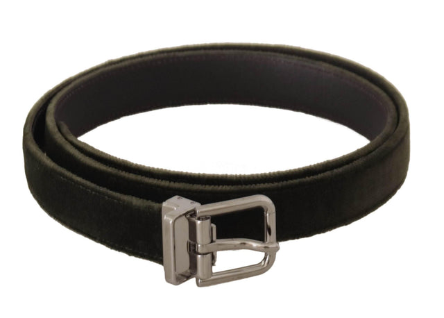 Dolce & Gabbana Green Velvet Silver Tone Metal Buckle Belt - Hilstor