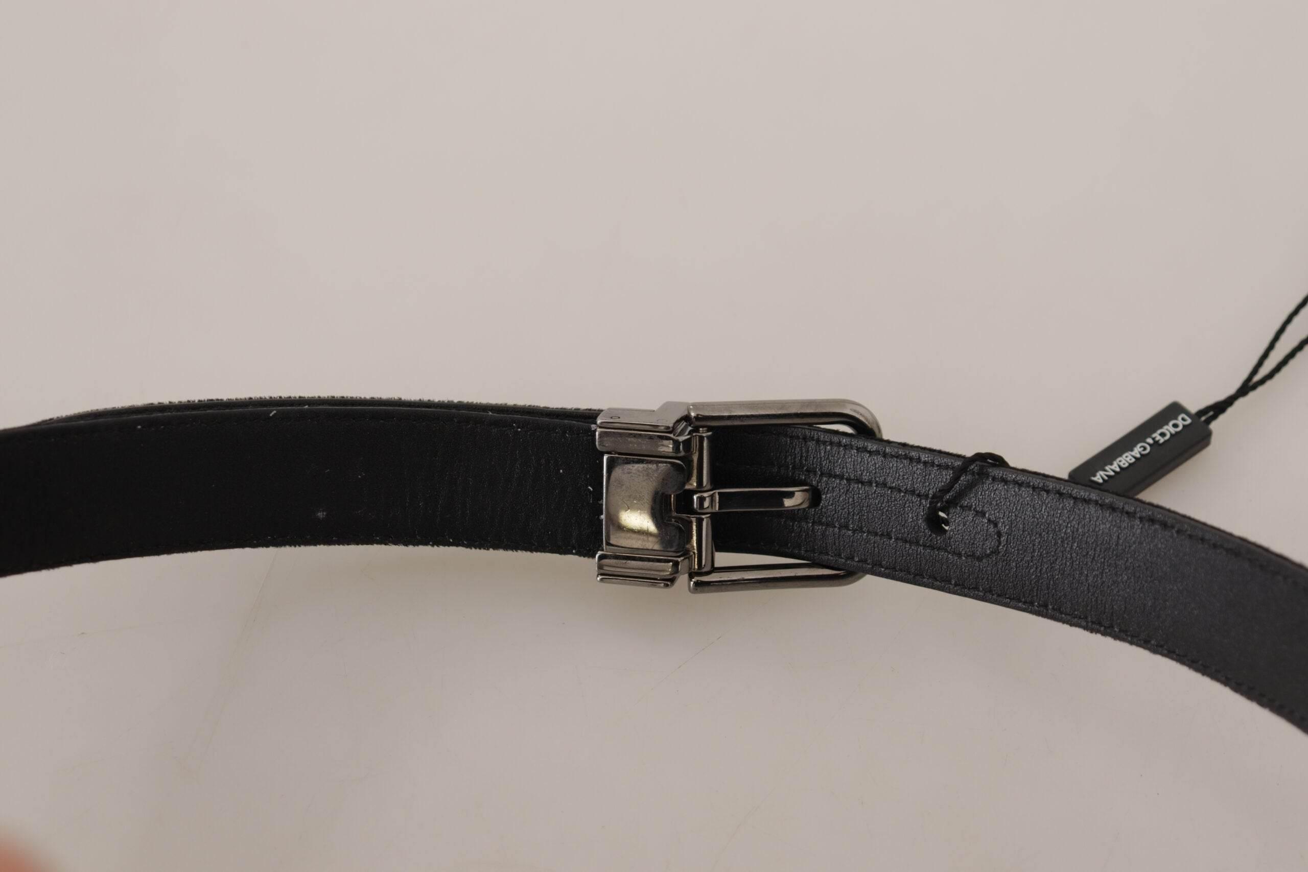 Dolce & Gabbana Black Cotton Silver Tone Metal Buckle Belt - Hilstor