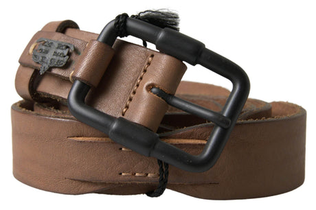 Ermanno Scervino Elegant Brown Leather Waist Belt with Black Metal Buckle - Hilstor