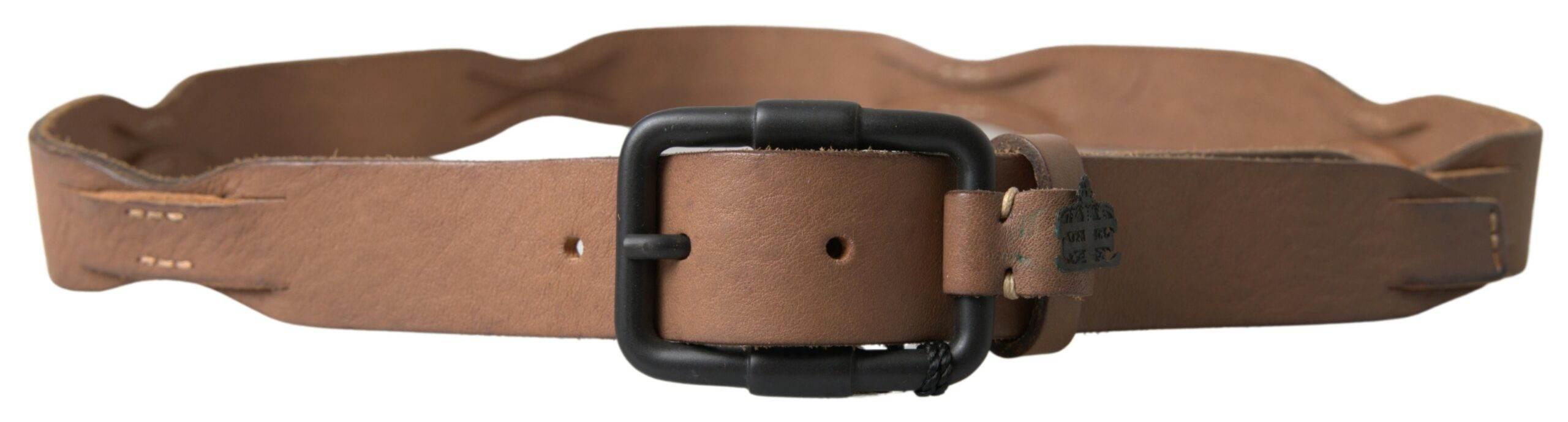 Ermanno Scervino Elegant Brown Leather Waist Belt with Black Metal Buckle - Hilstor