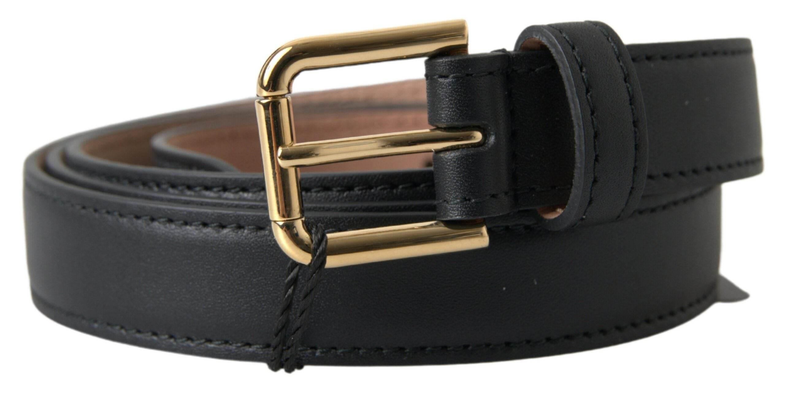 Dolce & Gabbana Black Leather Gold Tone Metal Buckle Belt - Hilstor