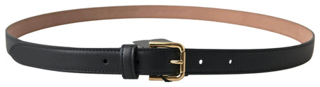 Dolce & Gabbana Black Leather Gold Tone Metal Buckle Belt - Hilstor