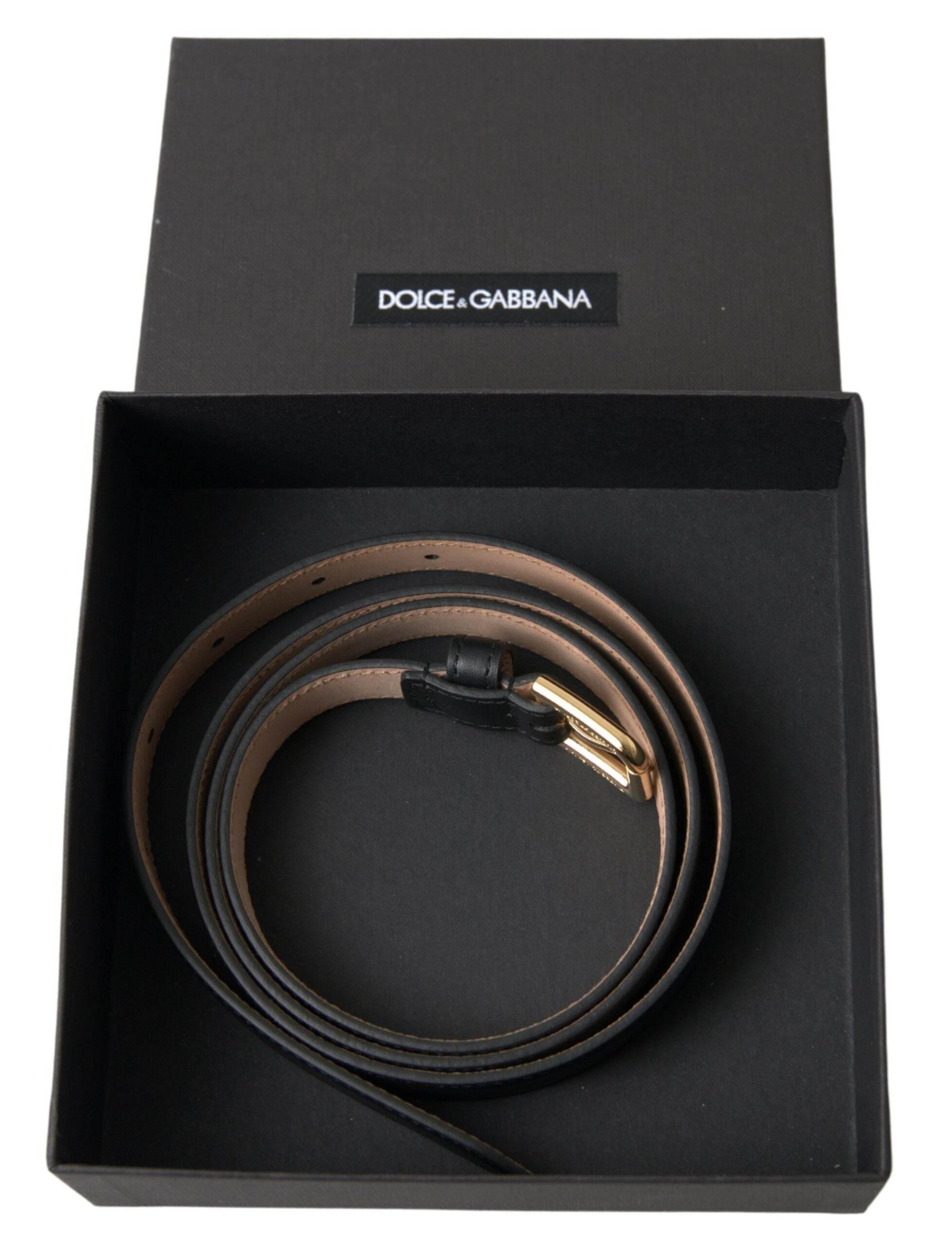 Dolce & Gabbana Black Leather Gold Tone Metal Buckle Belt - Hilstor