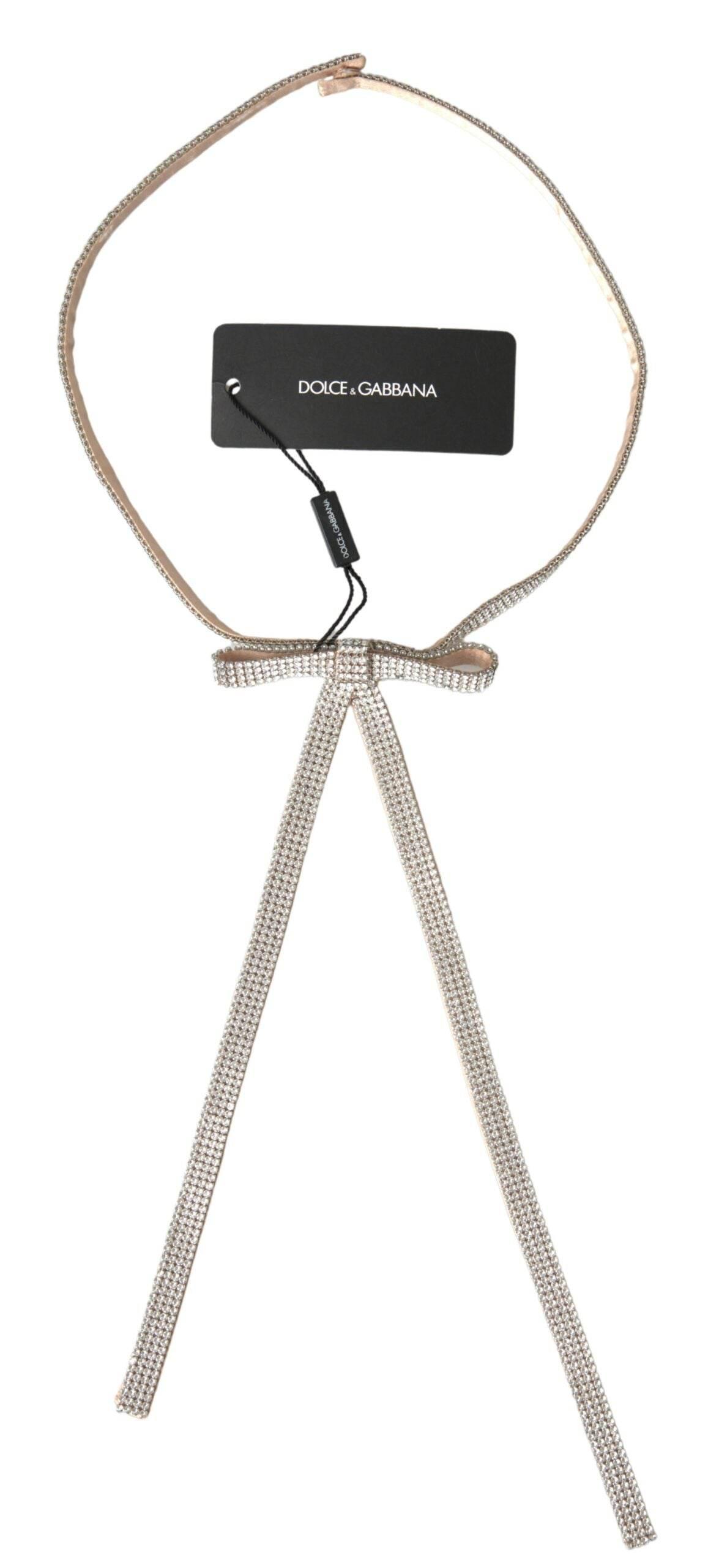 Dolce & Gabbana Elegant Crystal Skinny Silk Bow Belt - Hilstor