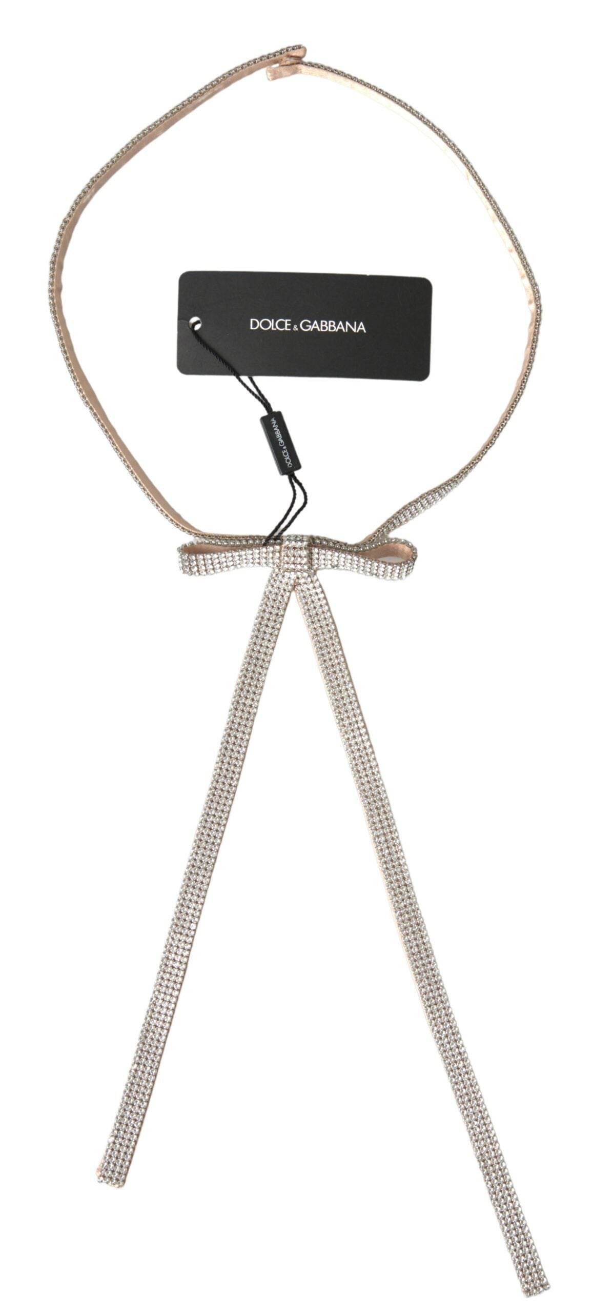 Dolce & Gabbana Beige Silk Clear Crystal Bow Waist Belt - Hilstor