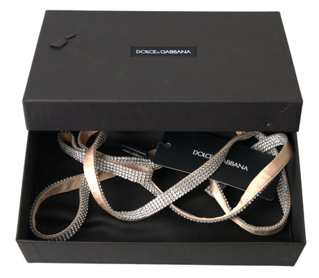 Dolce &amp; Gabbana Beige Silke Bælte med Klar Krystalsløjfe
